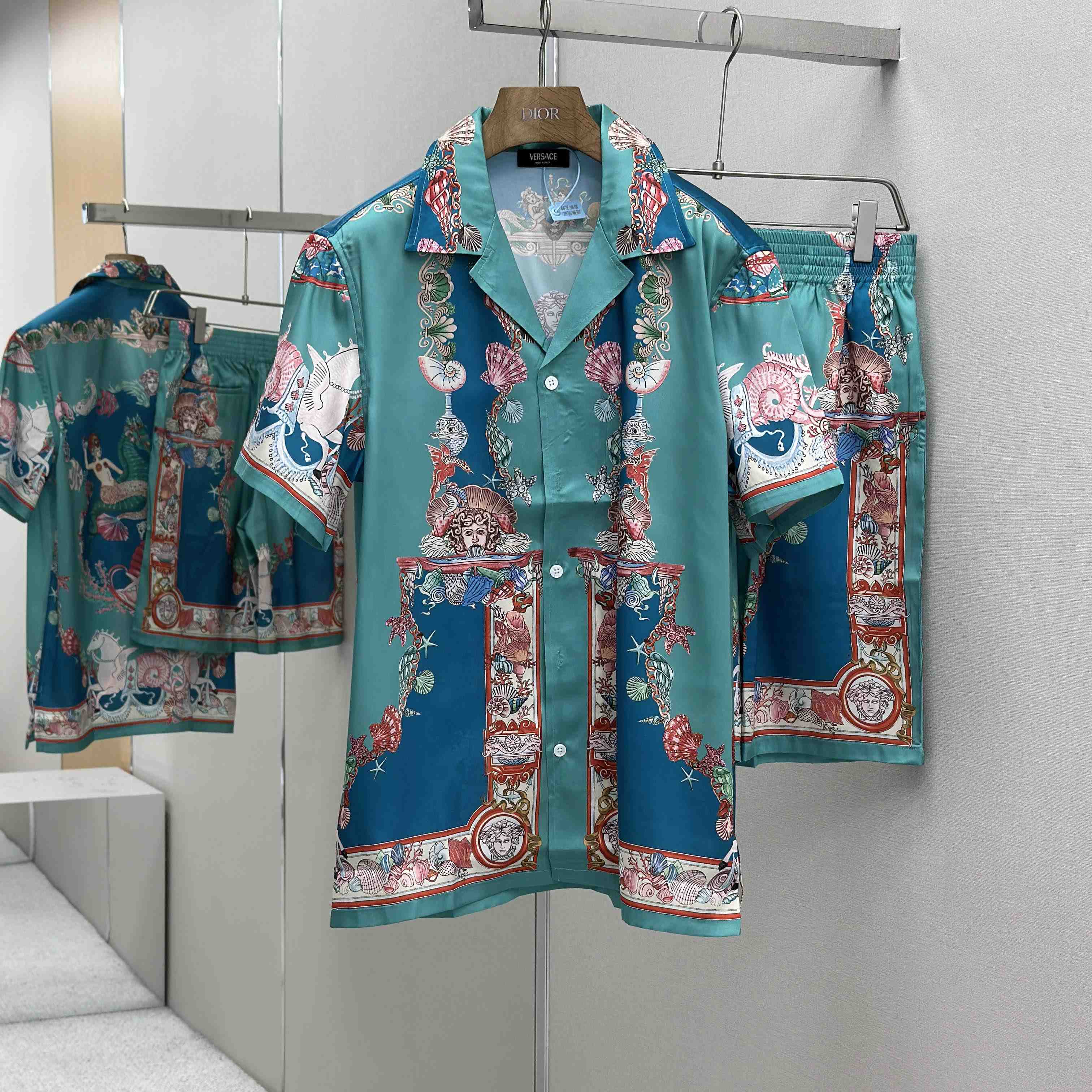 Versace Coral Theatre Silk Shirt & Silk Shorts - DopestKickz