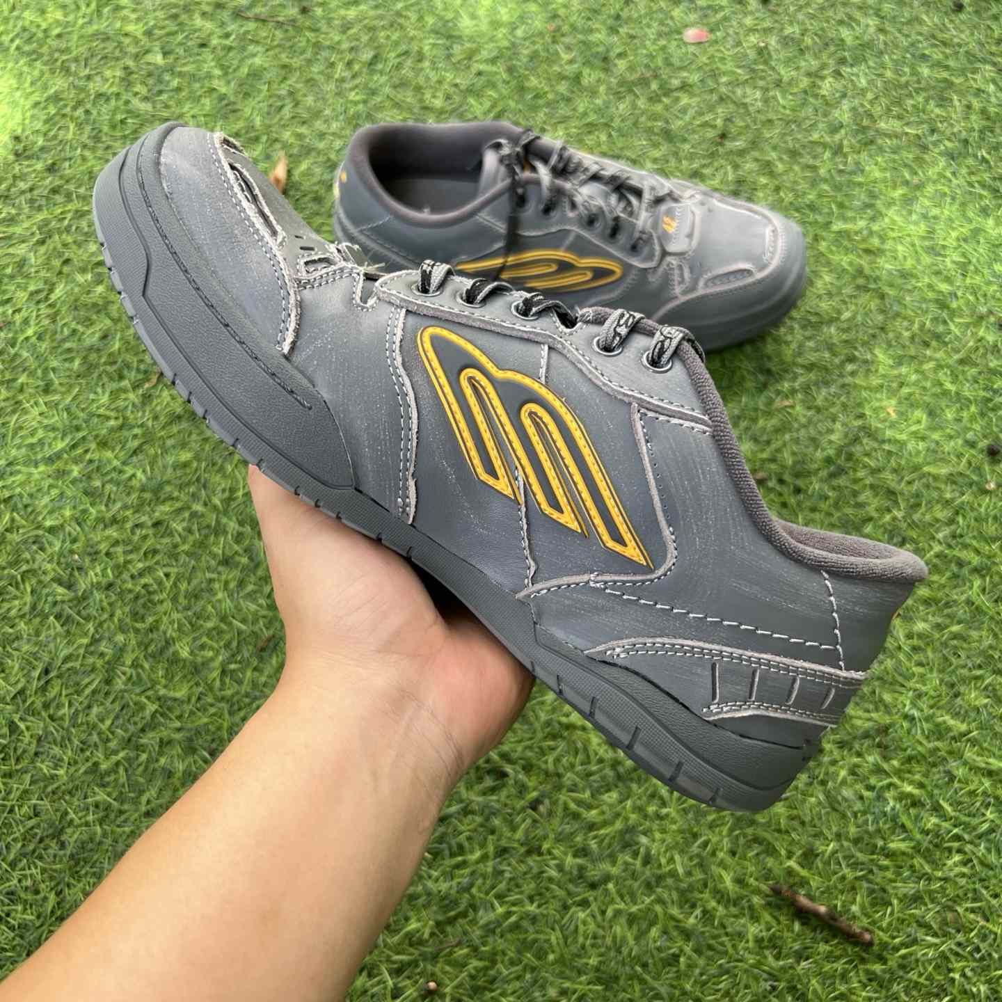 Balenciaga Hamptons Worn-Out Sneaker In Grey And Yellow Cowskin And Polyester - DopestKickz