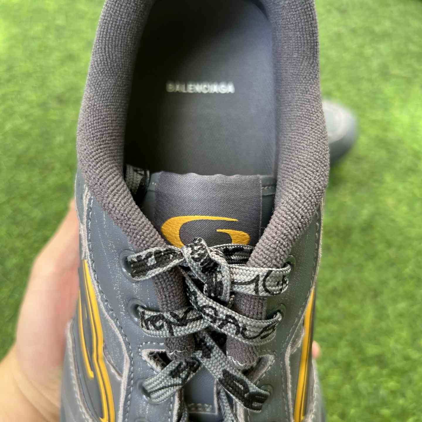 Balenciaga Hamptons Worn-Out Sneaker In Grey And Yellow Cowskin And Polyester - DopestKickz