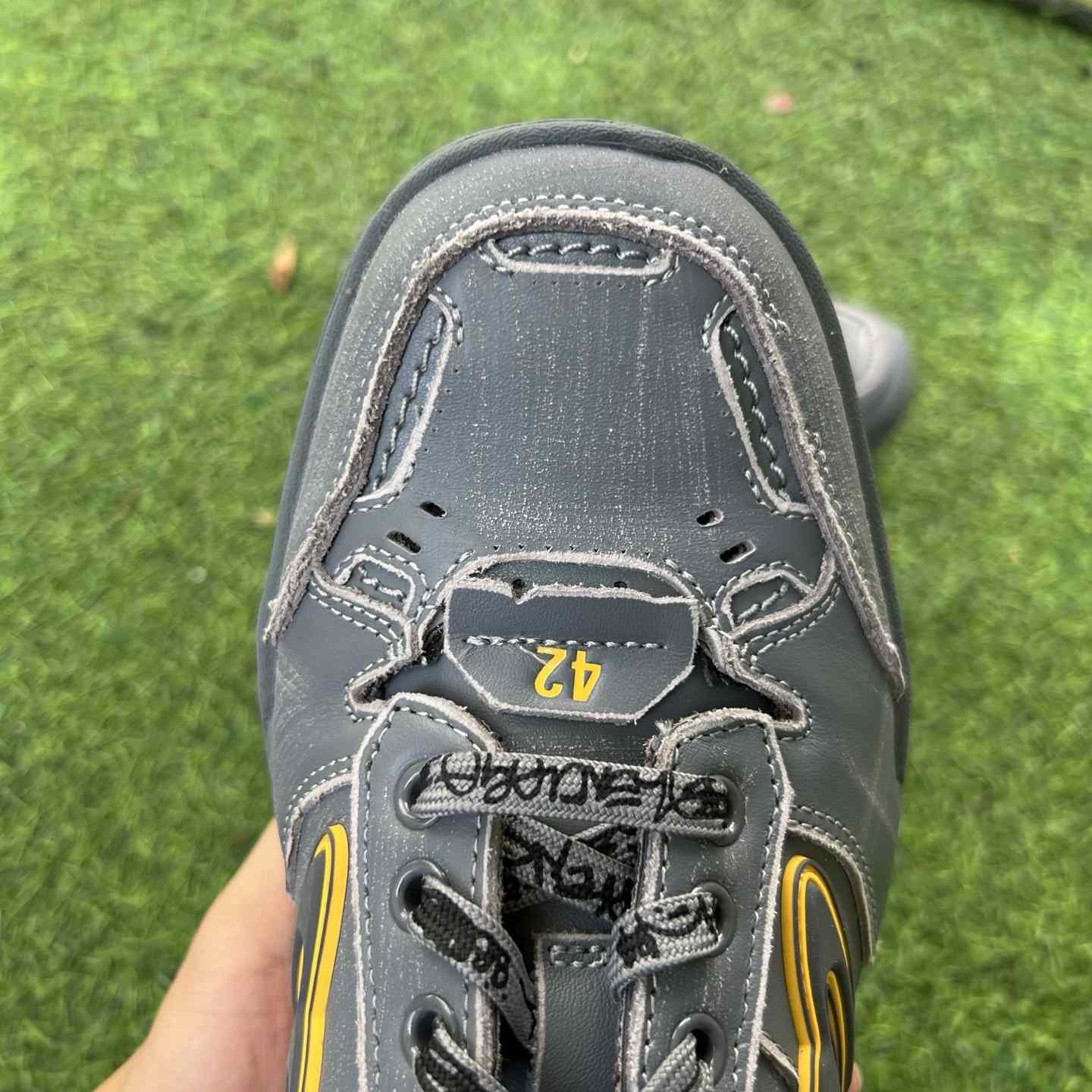 Balenciaga Hamptons Worn-Out Sneaker In Grey And Yellow Cowskin And Polyester - DopestKickz