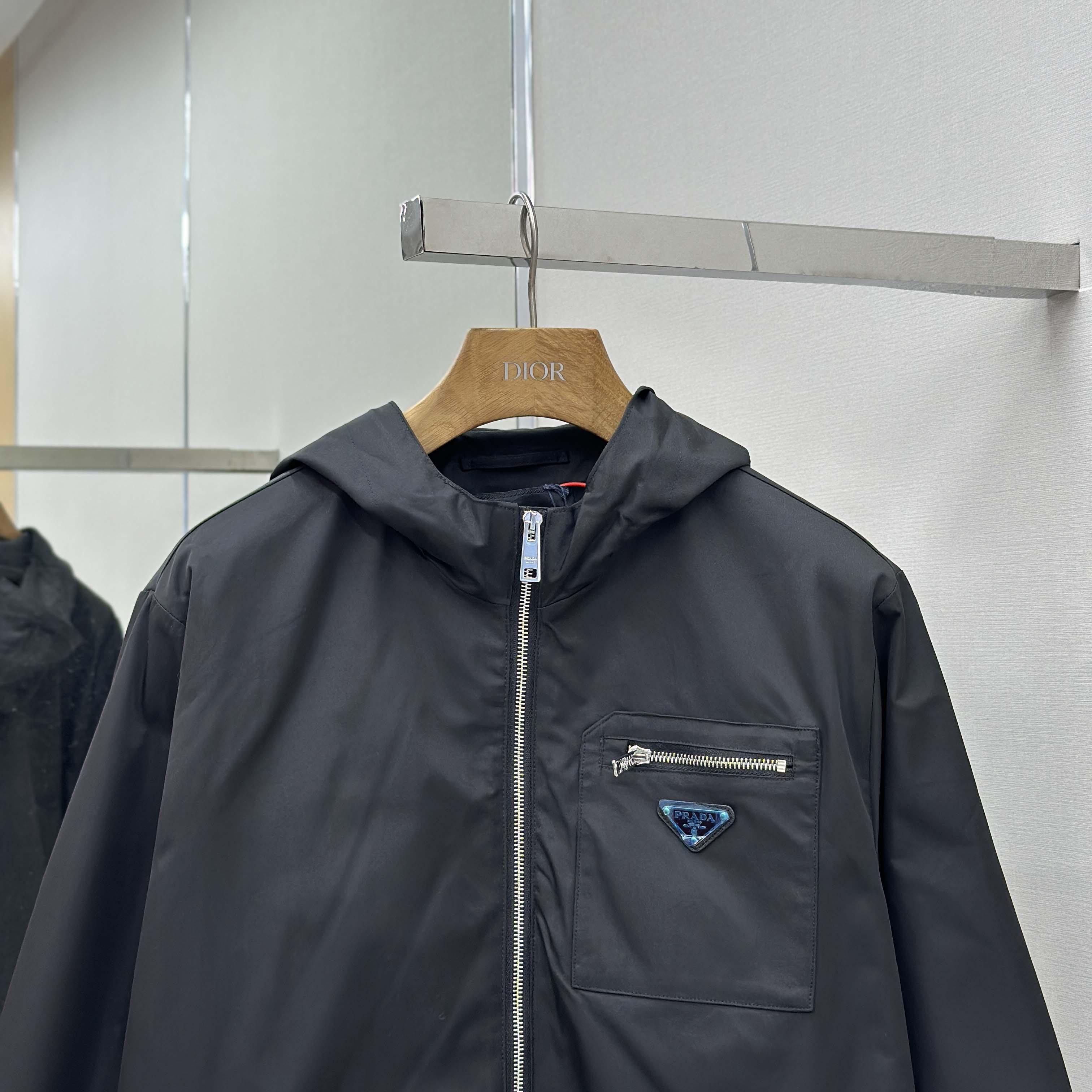 Prada Black Re-nylon Hooded Jacket - DopestKickz