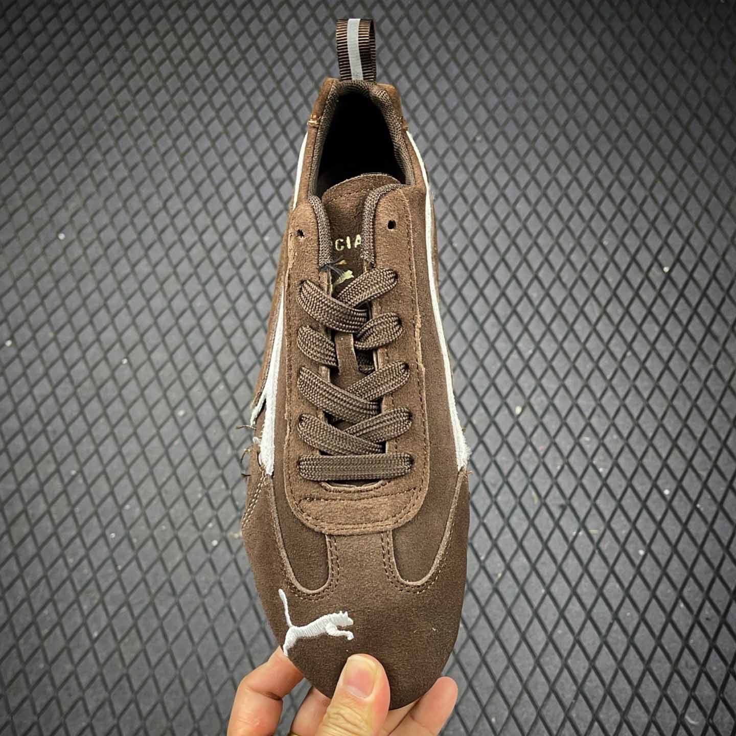 Balenciaga Speedcat Suede Balenciaga In Brown, White And Black Distressed Suede Cowskin - DopestKickz