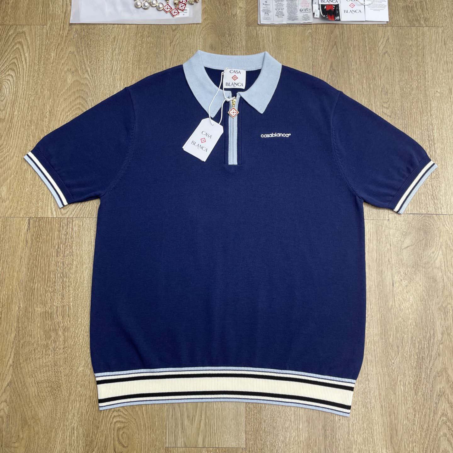 Casablanca Wool Knit Monogram Quarter-Zip Polo Shirt   D0099 - DopestKickz