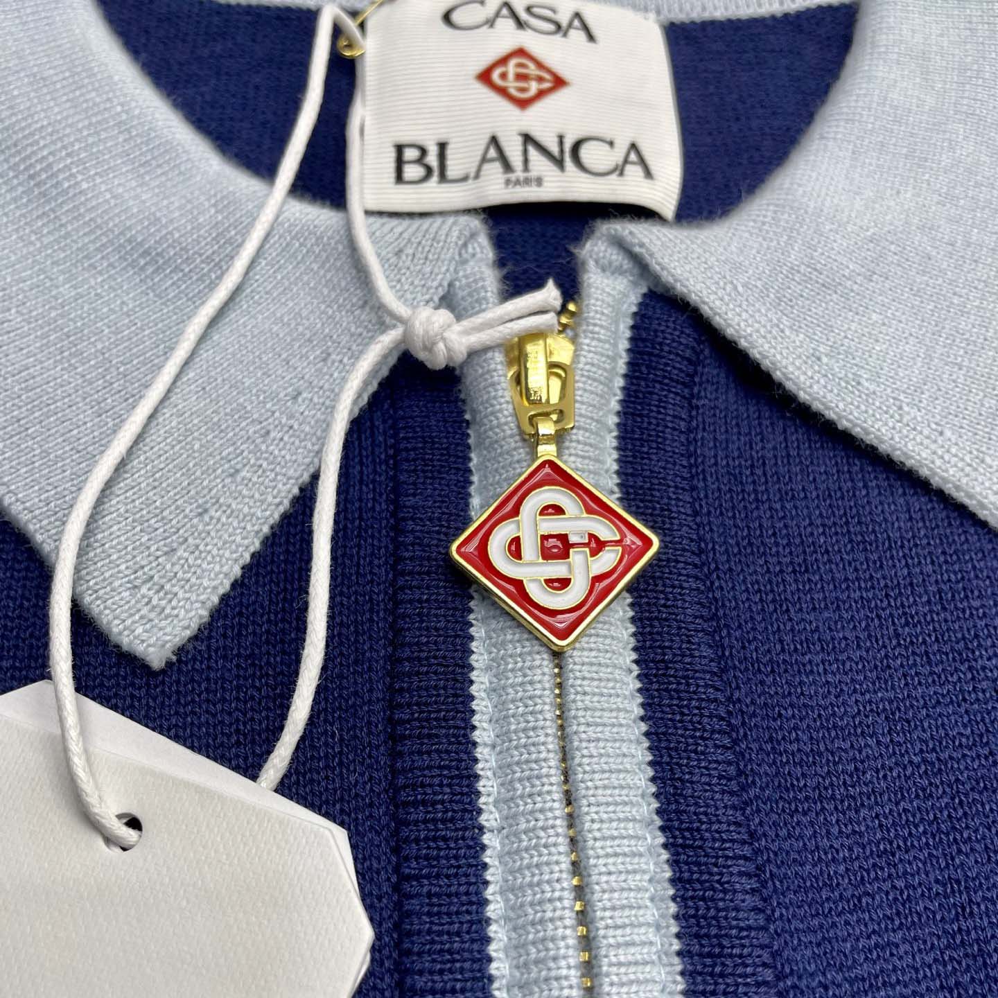 Casablanca Wool Knit Monogram Quarter-Zip Polo Shirt   D0099 - DopestKickz