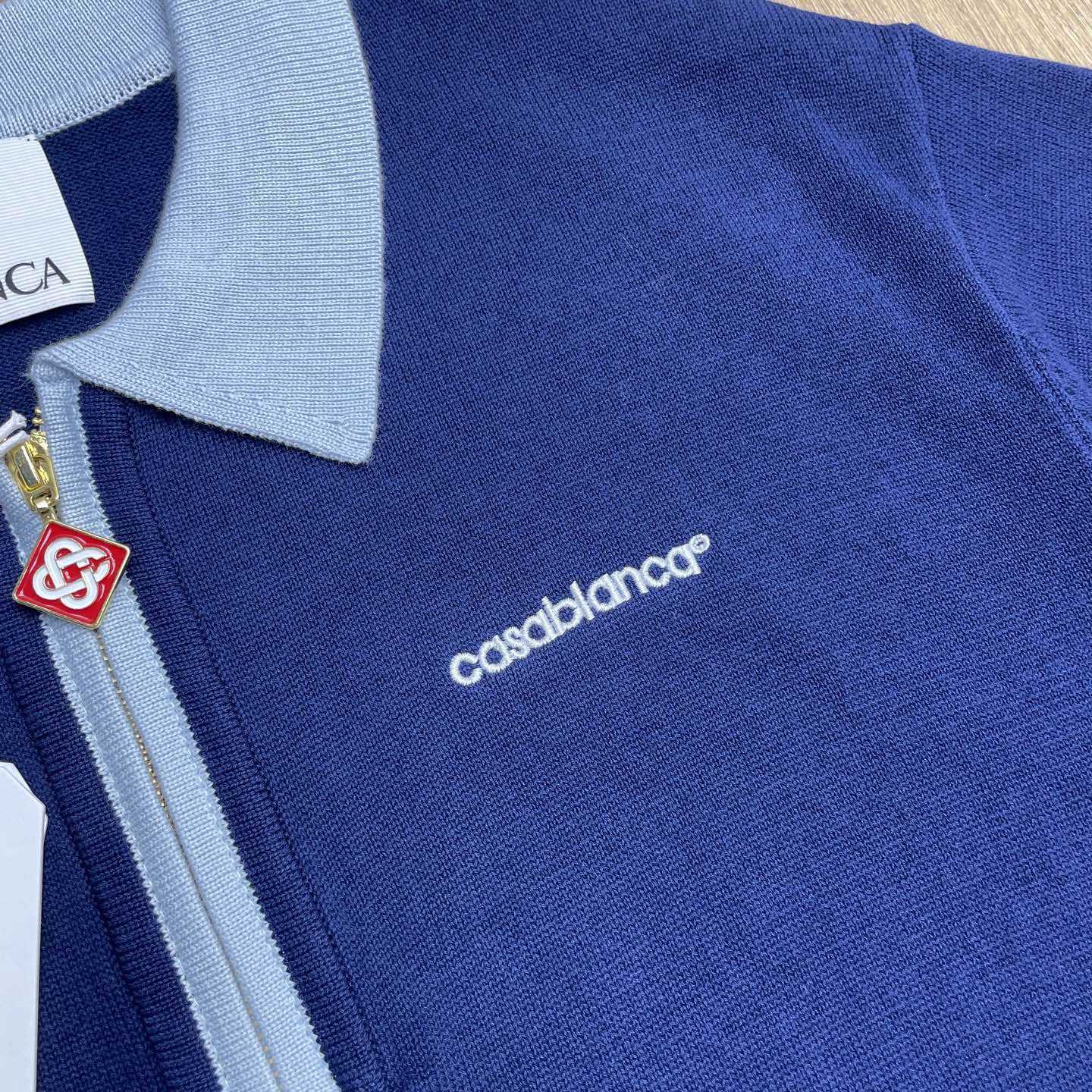 Casablanca Wool Knit Monogram Quarter-Zip Polo Shirt   D0099 - DopestKickz