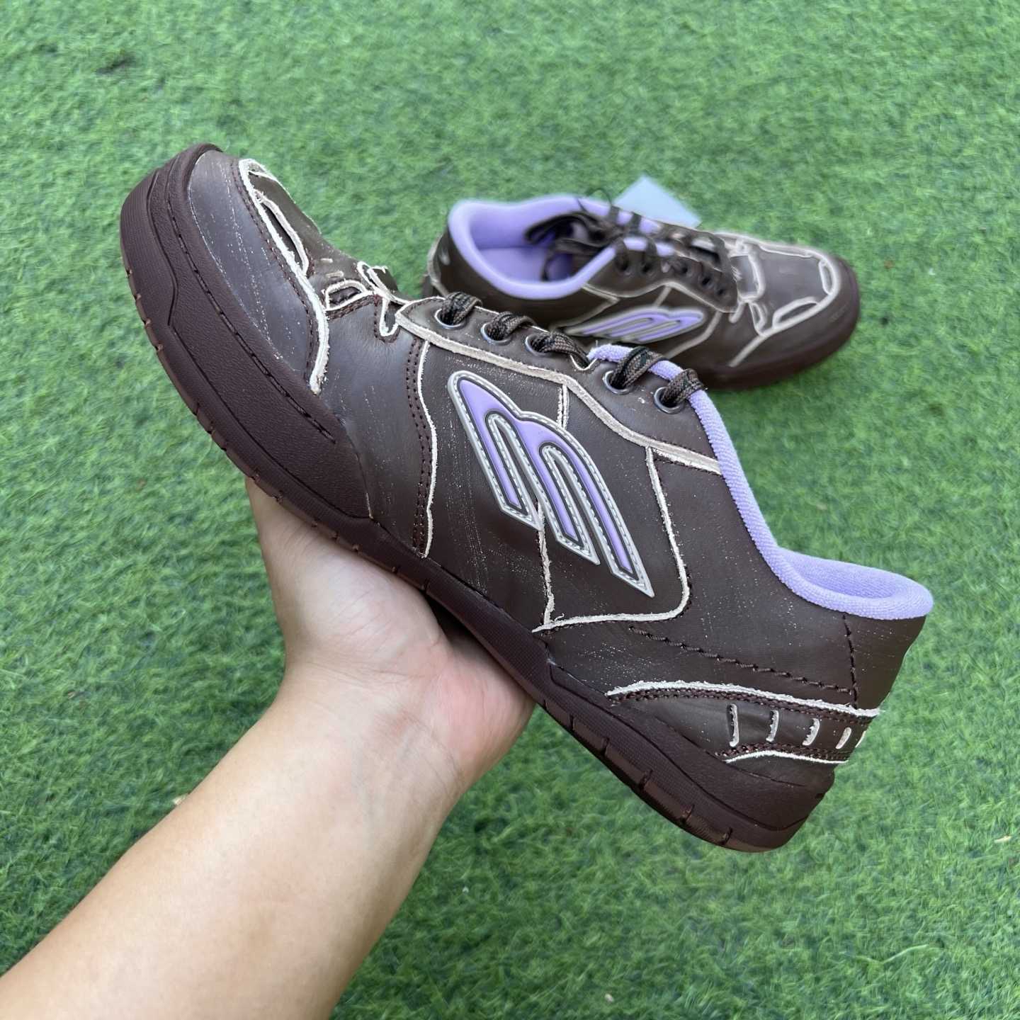 Balenciaga Hamptons Medium Worn-Out Sneaker In Brown And Lilac Cowskin And Polyester - DopestKickz