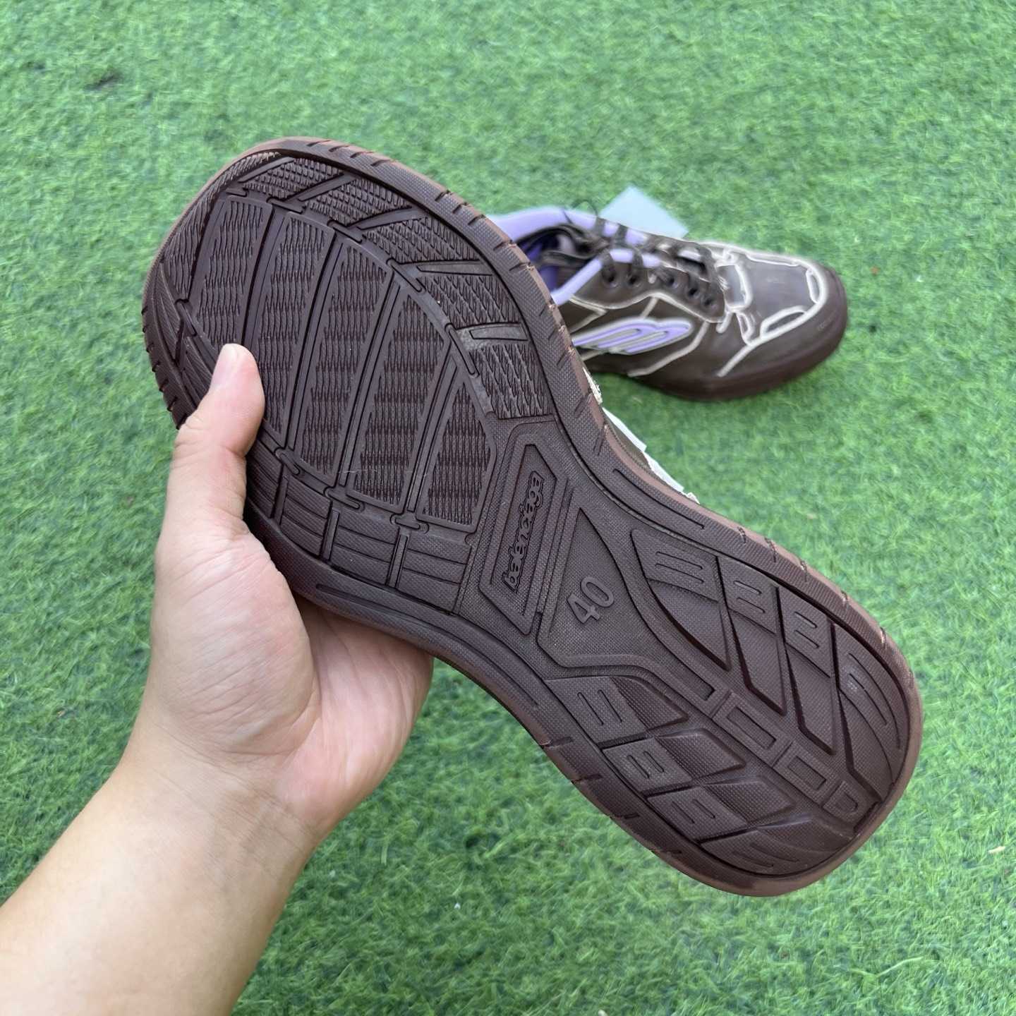 Balenciaga Hamptons Medium Worn-Out Sneaker In Brown And Lilac Cowskin And Polyester - DopestKickz