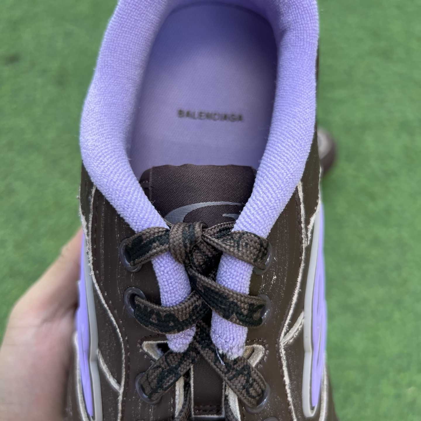 Balenciaga Hamptons Medium Worn-Out Sneaker In Brown And Lilac Cowskin And Polyester - DopestKickz