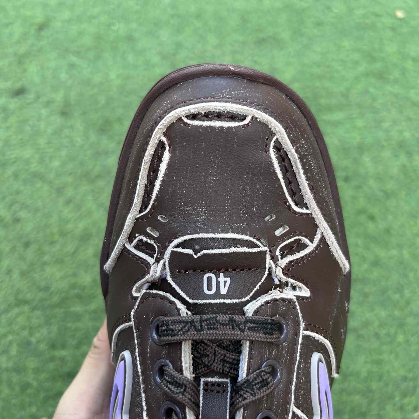 Balenciaga Hamptons Medium Worn-Out Sneaker In Brown And Lilac Cowskin And Polyester - DopestKickz