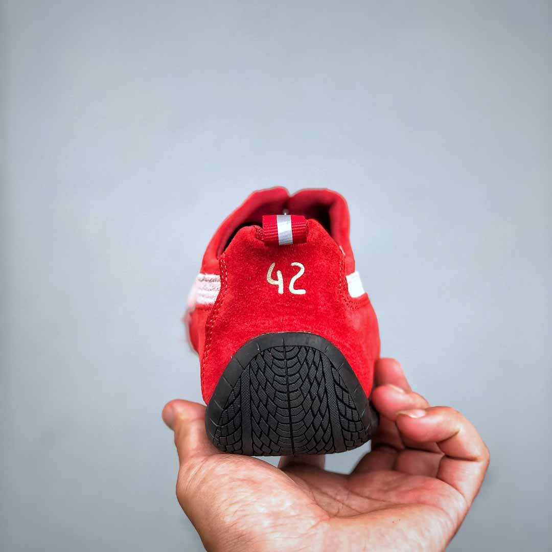 Balenciaga Speedcat Suede Balenciaga In Red, White And Black Distressed Suede Cowskin - DopestKickz