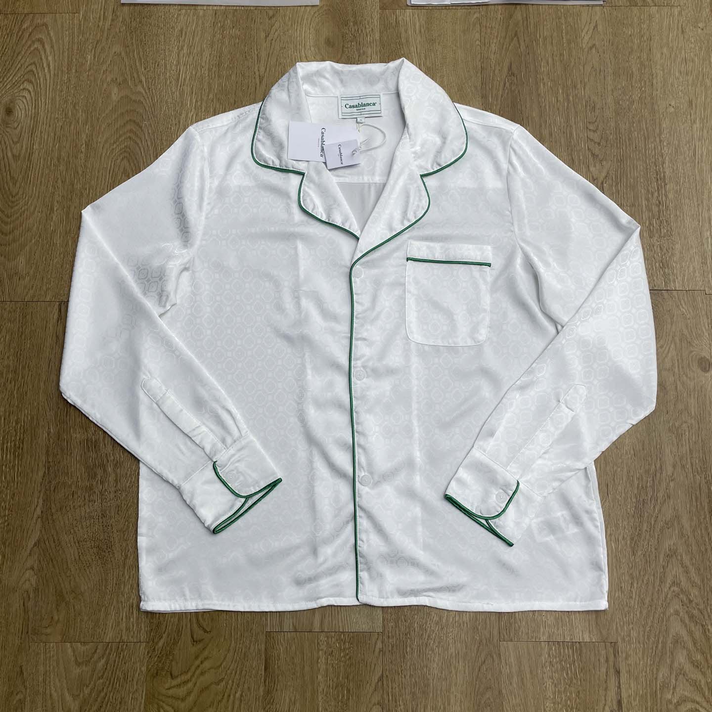 Casablanca Monogram Silk Twill Pajama Shirt In White   C1024 - DopestKickz