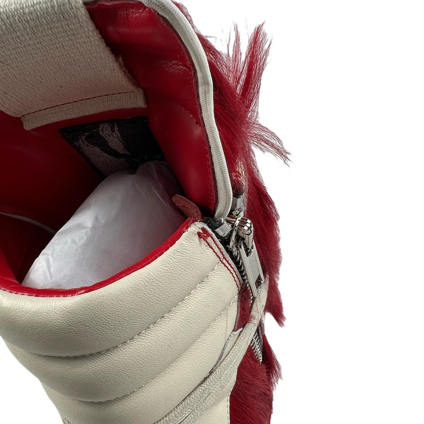 Rick Owens Red & Off-white Geobasket Sneakers - DopestKickz