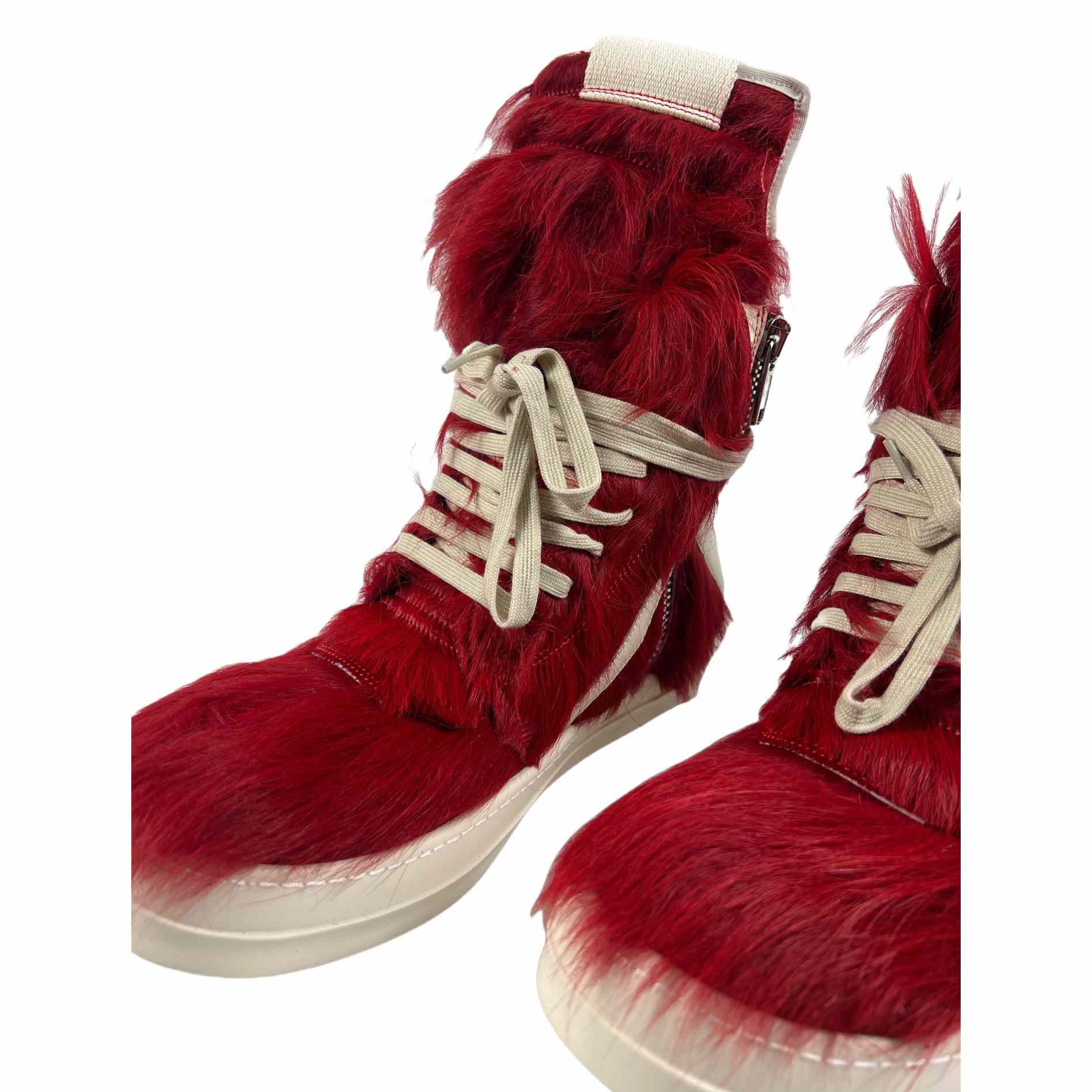 Rick Owens Red & Off-white Geobasket Sneakers - DopestKickz