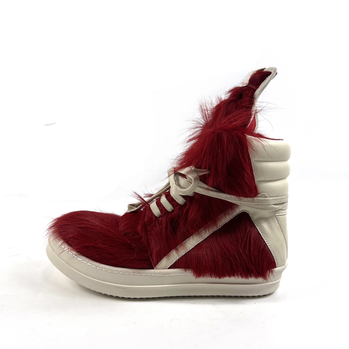 Rick Owens Red & Off-white Geobasket Sneakers - DopestKickz