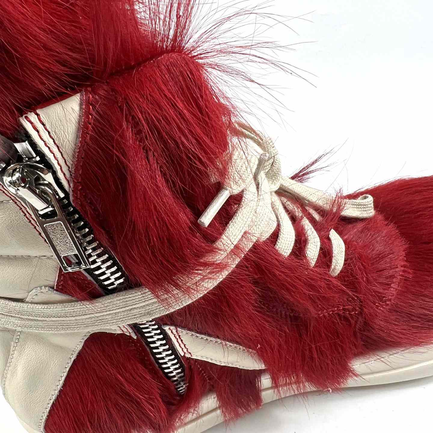 Rick Owens Red & Off-white Geobasket Sneakers - DopestKickz