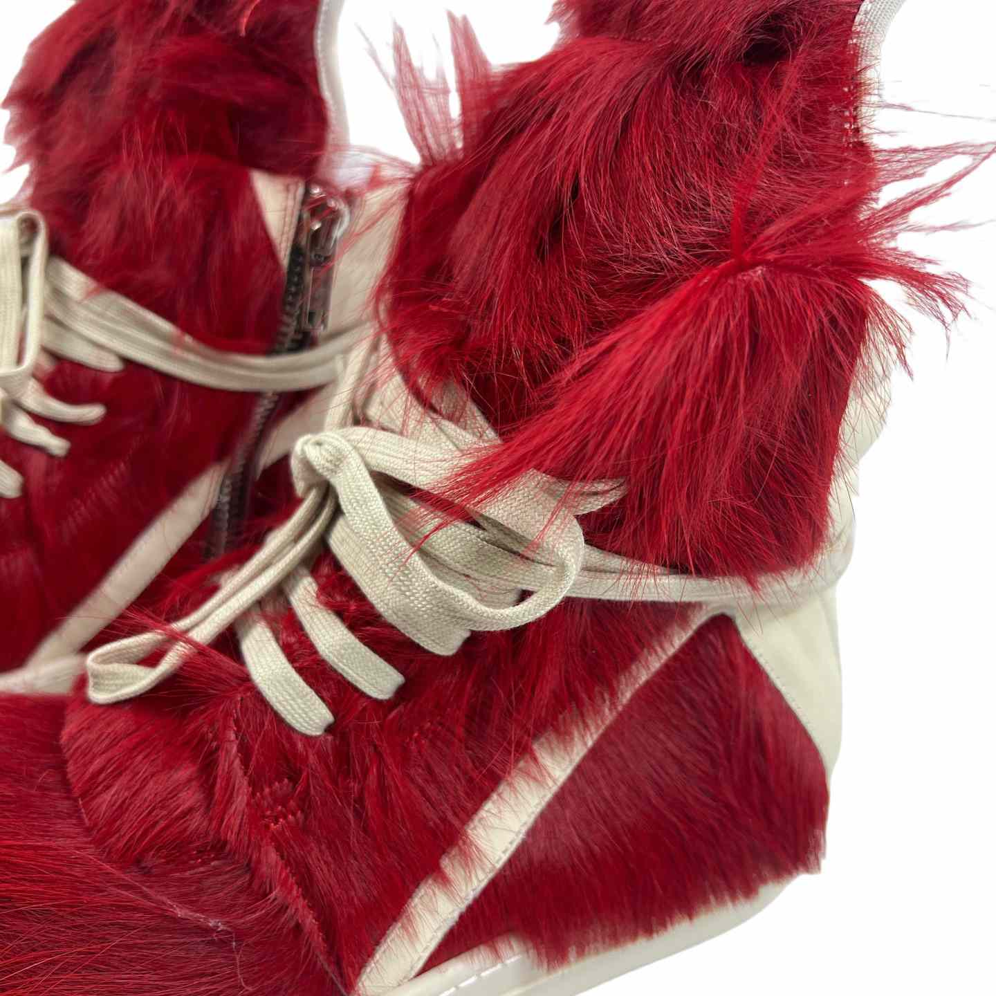 Rick Owens Red & Off-white Geobasket Sneakers - DopestKickz