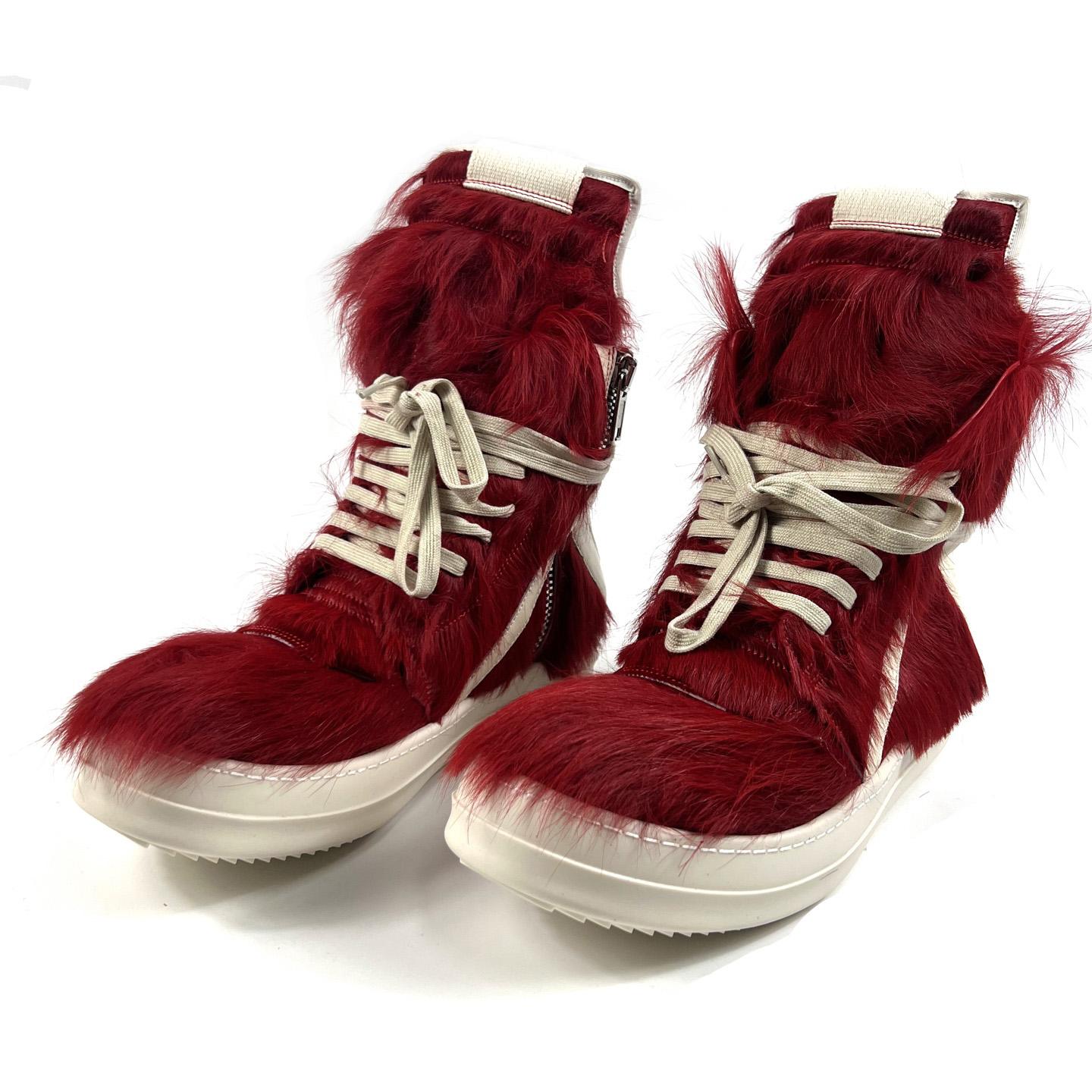 Rick Owens Red & Off-white Geobasket Sneakers - DopestKickz