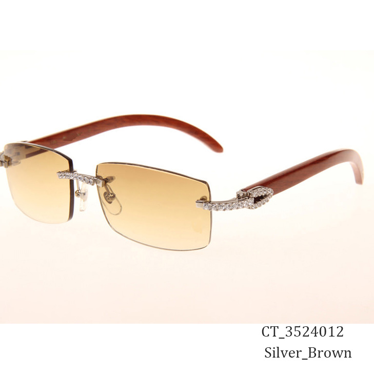 Cartier CT_3524012 Big Diamond Wood Sunglasses In Silver Brown - DopestKickz
