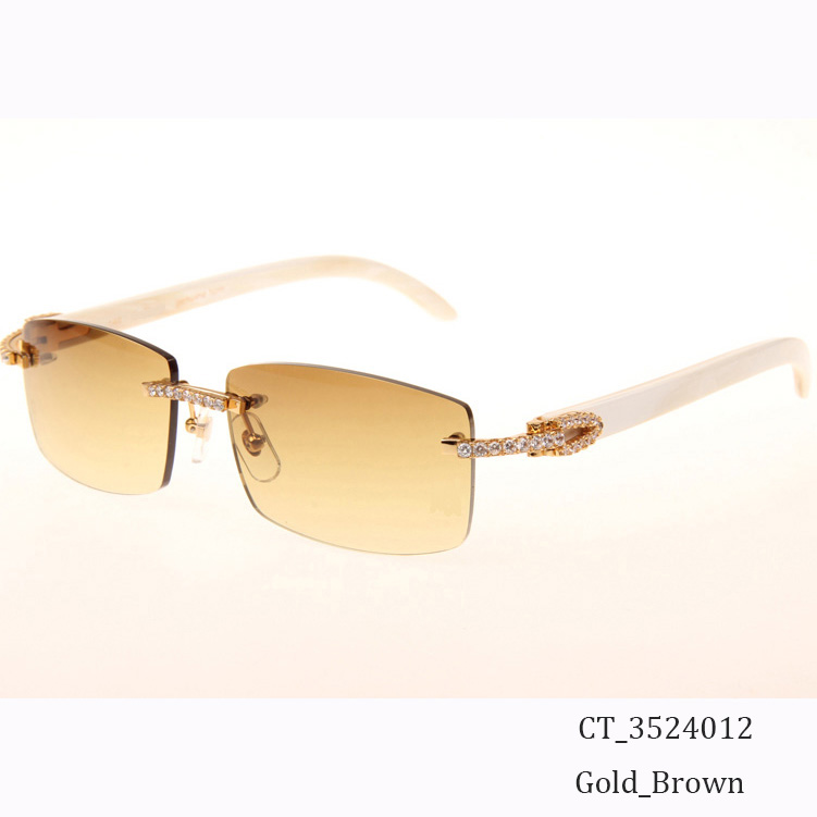 Cartier CT 3524012 Big Diamond White Buffalo Sunglasses In Gold Brown - DopestKickz