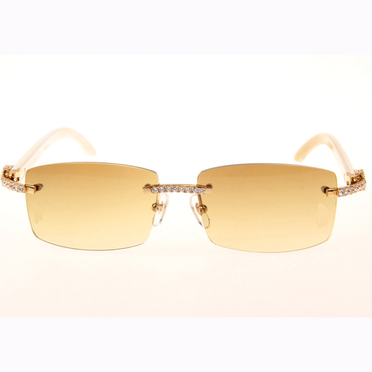 Cartier CT 3524012 Big Diamond White Buffalo Sunglasses In Gold Brown - DopestKickz
