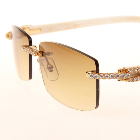 Cartier CT 3524012 Big Diamond White Buffalo Sunglasses In Gold Brown - DopestKickz