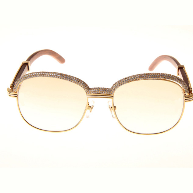 Cartier CT_1116679 Diamond Wood Sunglasses In Gold Brown - DopestKickz