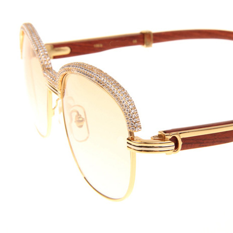 Cartier CT_1116679 Diamond Wood Sunglasses In Gold Brown - DopestKickz