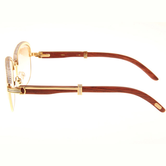 Cartier CT_1116679 Diamond Wood Sunglasses In Gold Brown - DopestKickz