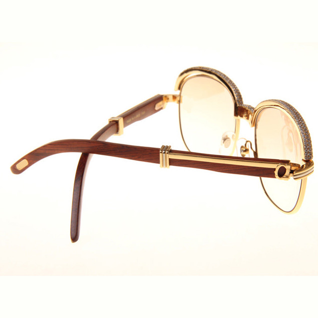 Cartier CT_1116679 Diamond Wood Sunglasses In Gold Brown - DopestKickz
