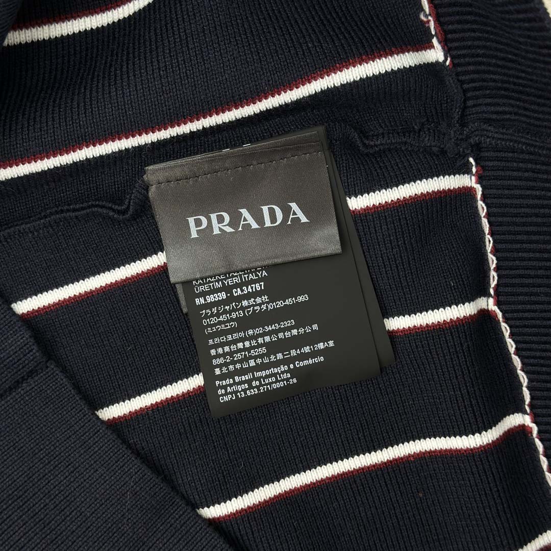 Prada Navy Striped Wool Cardigan - DopestKickz