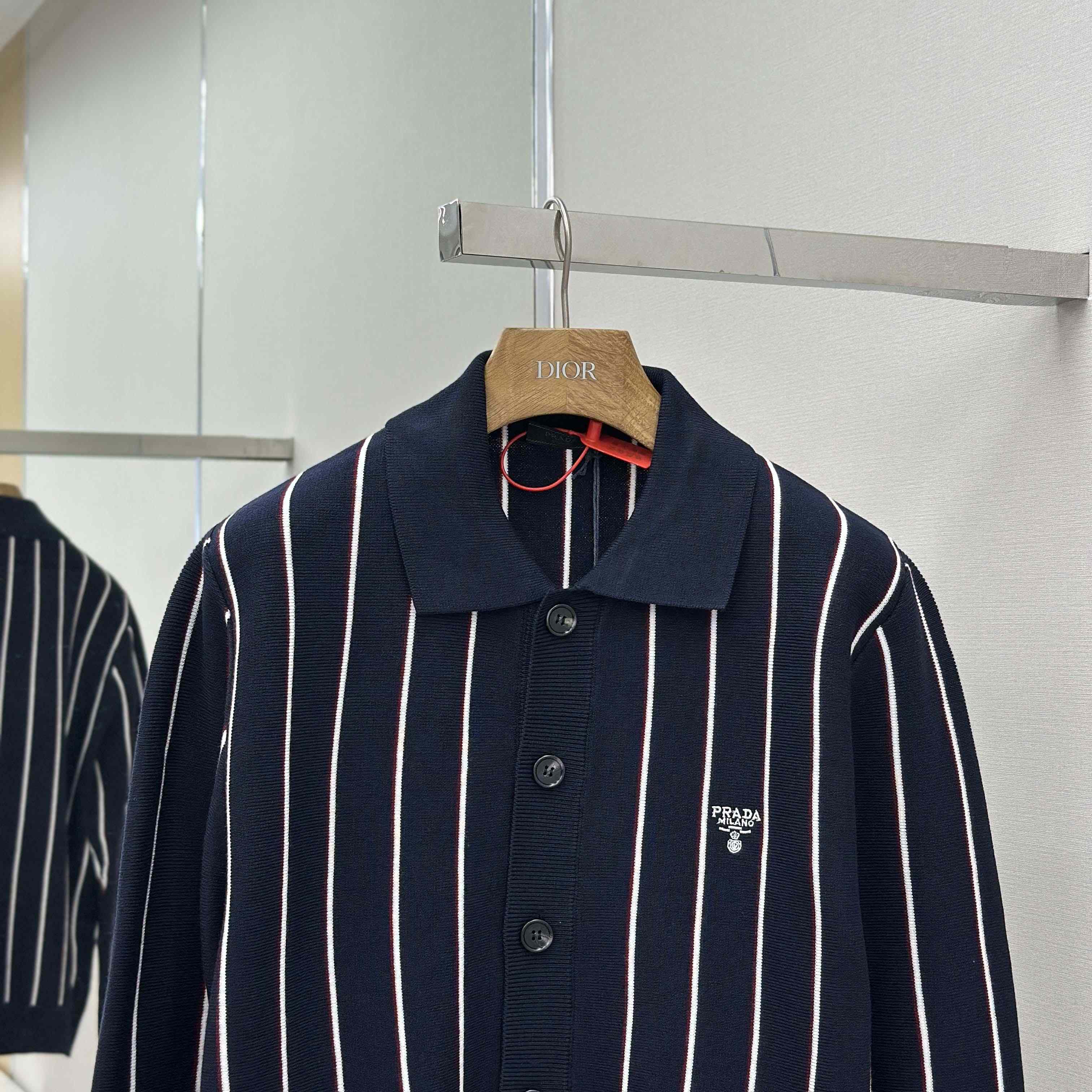 Prada Navy Striped Wool Cardigan - DopestKickz