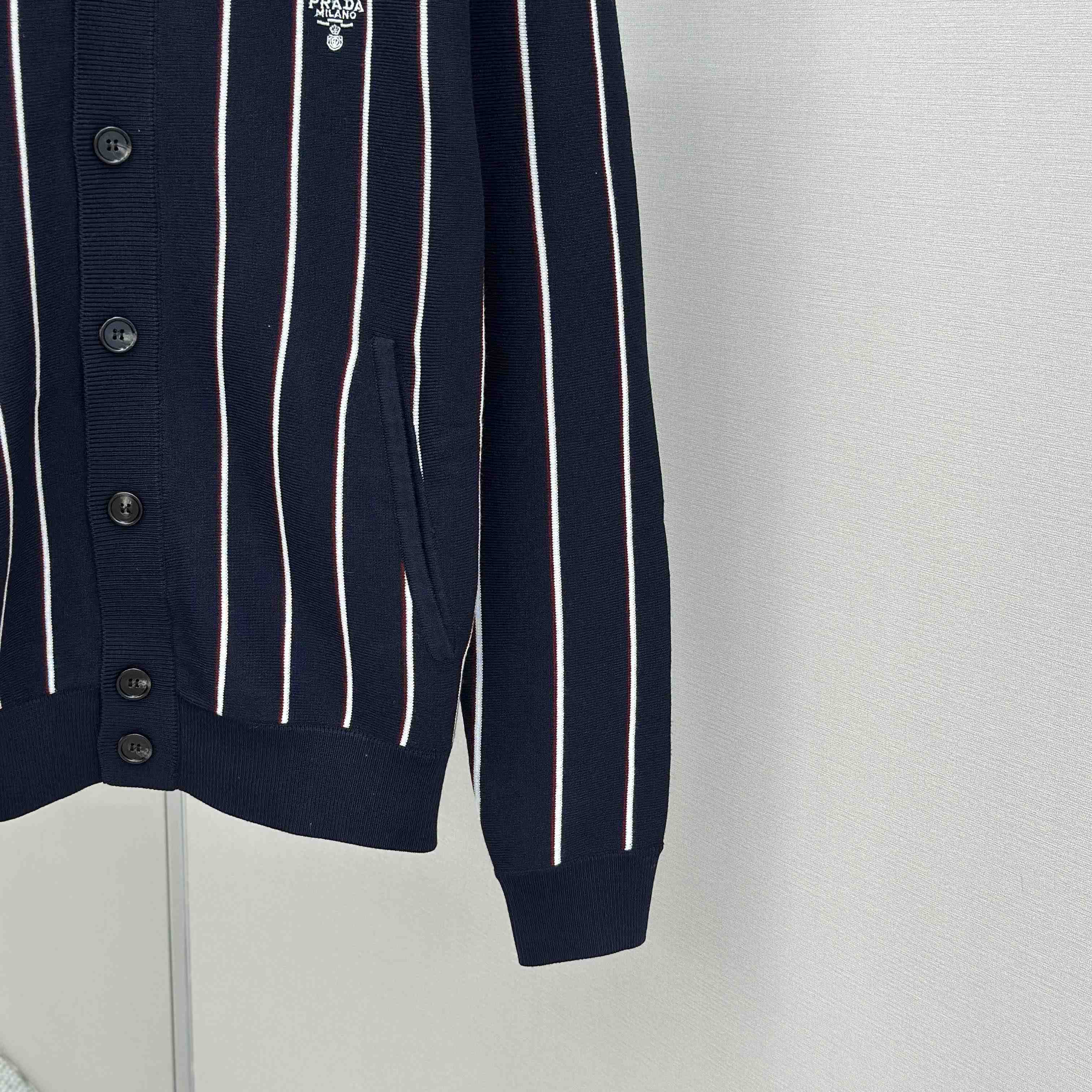 Prada Navy Striped Wool Cardigan - DopestKickz