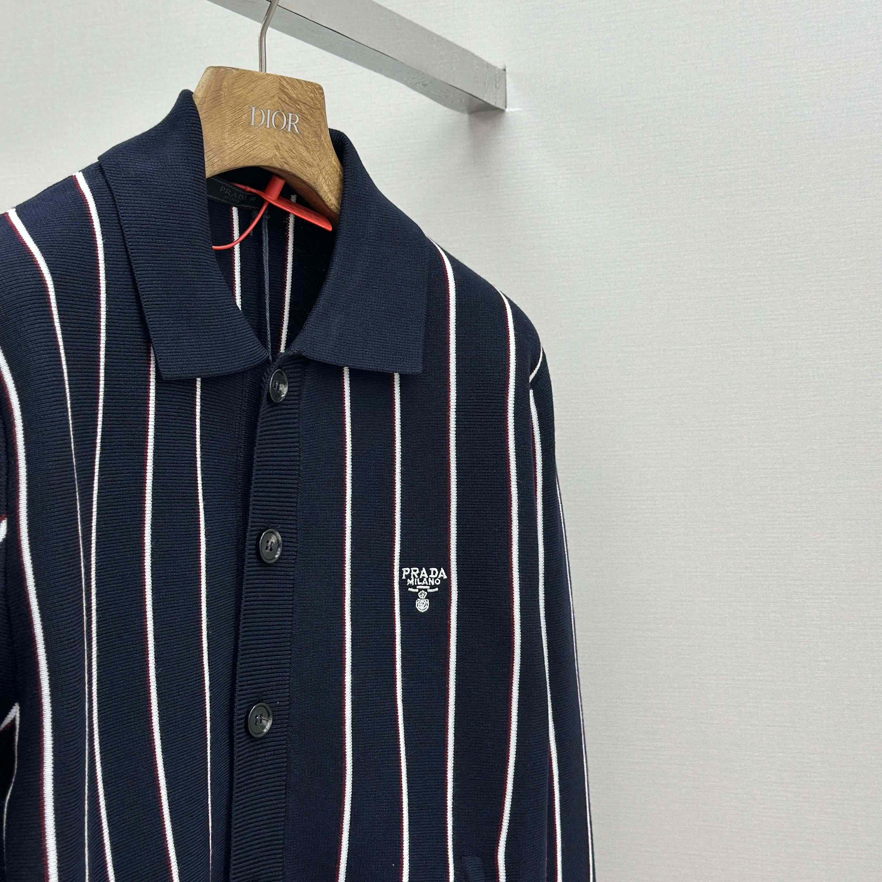 Prada Navy Striped Wool Cardigan - DopestKickz