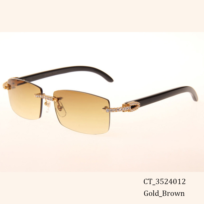 Cartier CT 3524012 Big Diamond Black Buffalo Sunglasses In Gold Brown - DopestKickz