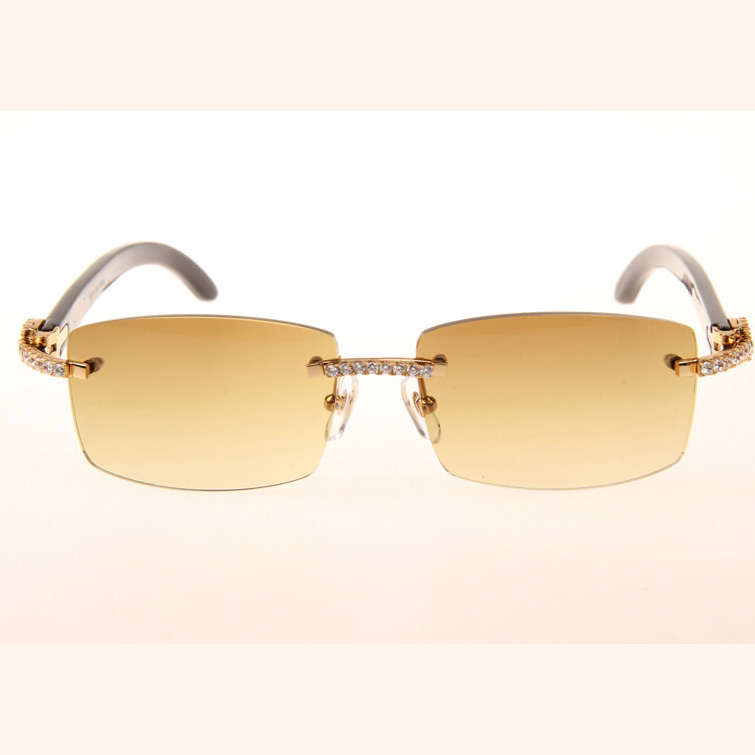 Cartier CT 3524012 Big Diamond Black Buffalo Sunglasses In Gold Brown - DopestKickz