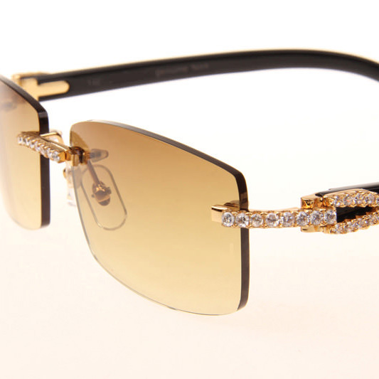 Cartier CT 3524012 Big Diamond Black Buffalo Sunglasses In Gold Brown - DopestKickz