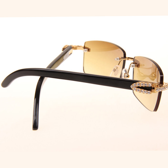 Cartier CT 3524012 Big Diamond Black Buffalo Sunglasses In Gold Brown - DopestKickz