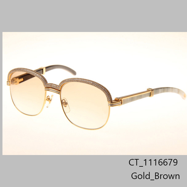 Cartier CT_1116679 Diamond White Mix Black Buffalo Sunglasses In Gold Brown - DopestKickz