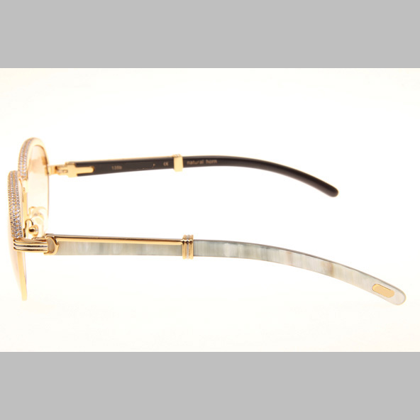 Cartier CT_1116679 Diamond White Mix Black Buffalo Sunglasses In Gold Brown - DopestKickz