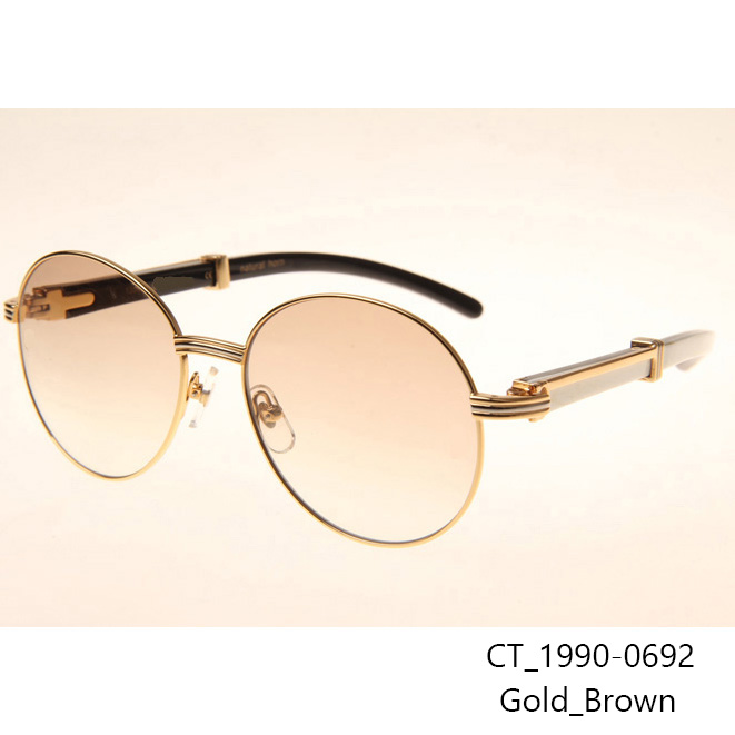 Cartier CT1990-0692 White Mix Black Buffalo Sunglasses In Gold Brown - DopestKickz