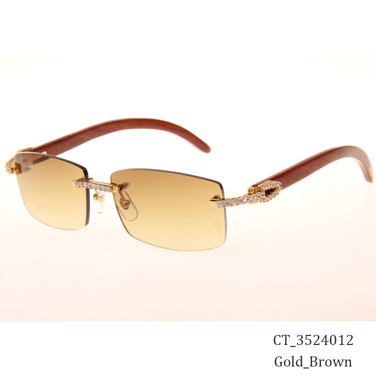 Cartier CT_3524012 Big Diamond Wood Sunglasses In Gold Brown - DopestKickz