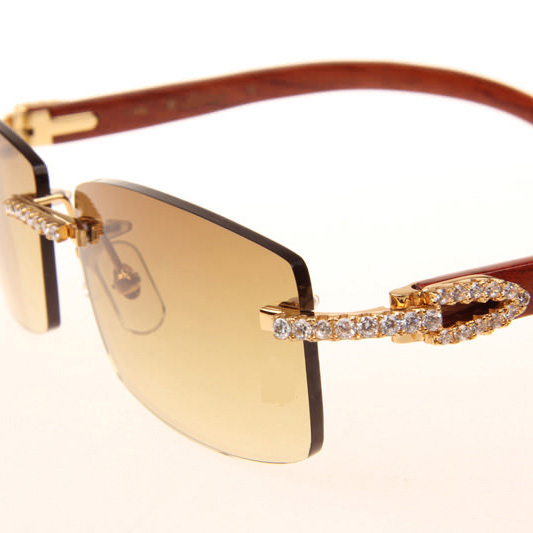 Cartier CT_3524012 Big Diamond Wood Sunglasses In Gold Brown - DopestKickz