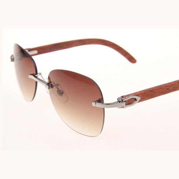 Cartier CT 3524012 Aviator Lens Wood Sunglasses In Silver Brown - DopestKickz