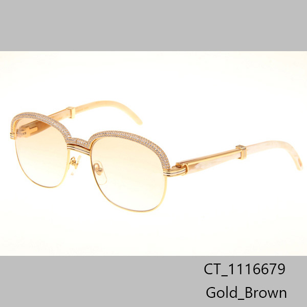 Cartier CT_1116679 Diamond White Buffalo Sunglasses In Gold Brown - DopestKickz