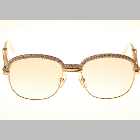Cartier CT_1116679 Diamond White Buffalo Sunglasses In Gold Brown - DopestKickz