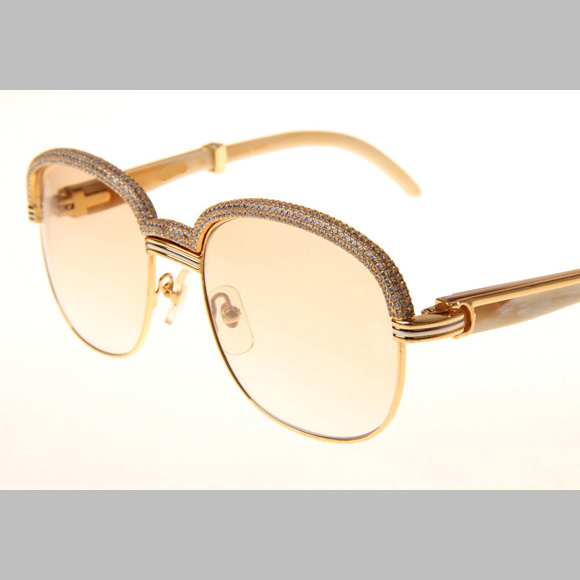 Cartier CT_1116679 Diamond White Buffalo Sunglasses In Gold Brown - DopestKickz