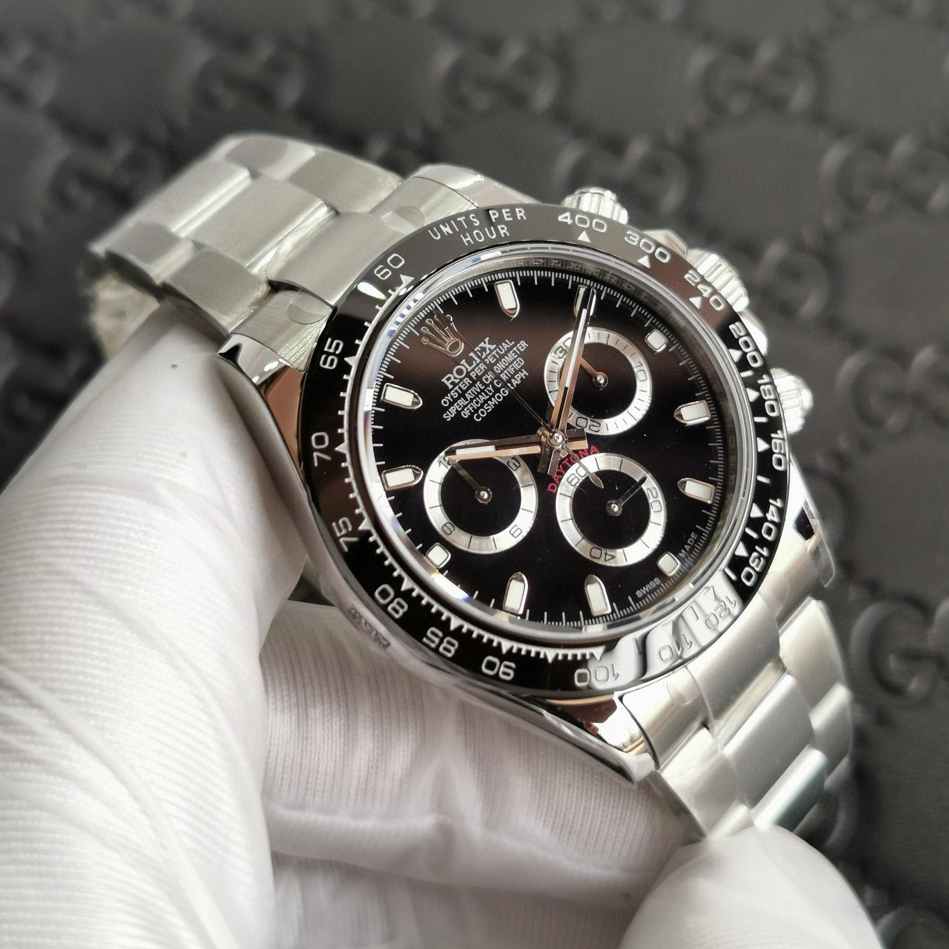 Rolex Cosmograph Daytona Stainless Steel Black Dial Watch 116500 - DopestKickz