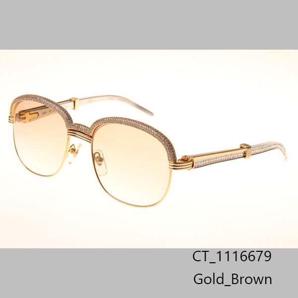 Cartier CT_1116679 Diamond Silver Diamond Stainless Steel Sunglasses In Gold Brown - DopestKickz