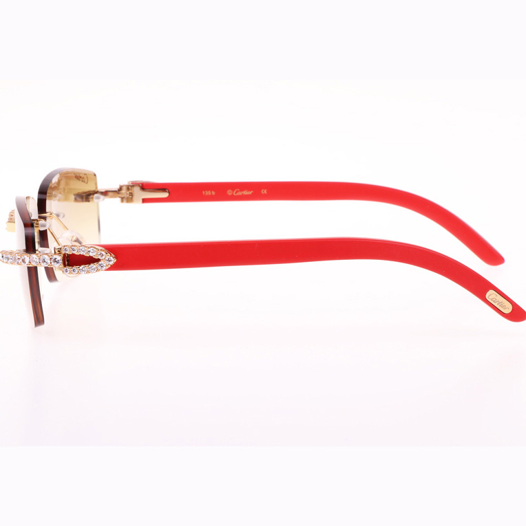 Cartier CT 3524012 Big Diamond Red Wood Sunglasses In Gold Brown - DopestKickz