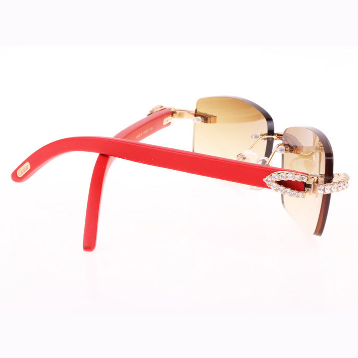 Cartier CT 3524012 Big Diamond Red Wood Sunglasses In Gold Brown - DopestKickz